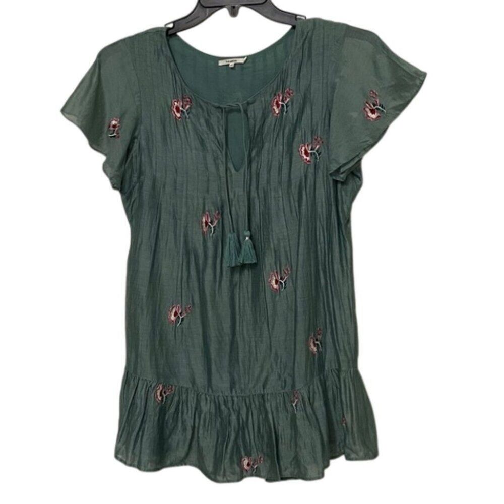 Tularosa Carson Caledon Green Silk Cotton Embroidered Tunic Mini Dress XS